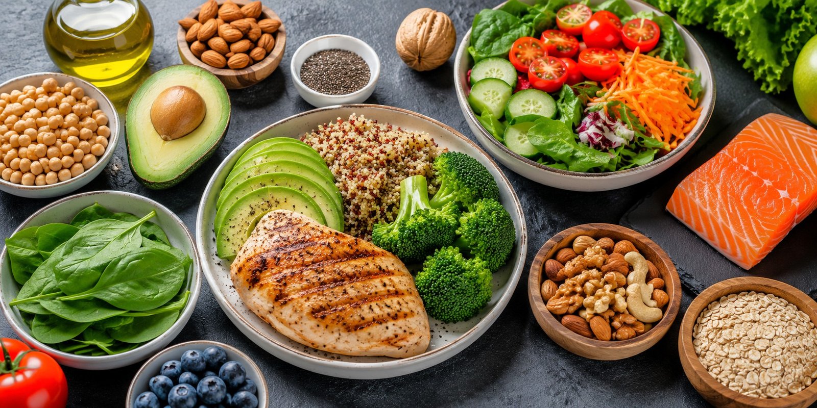 Arranjo saudável de alimentos variados