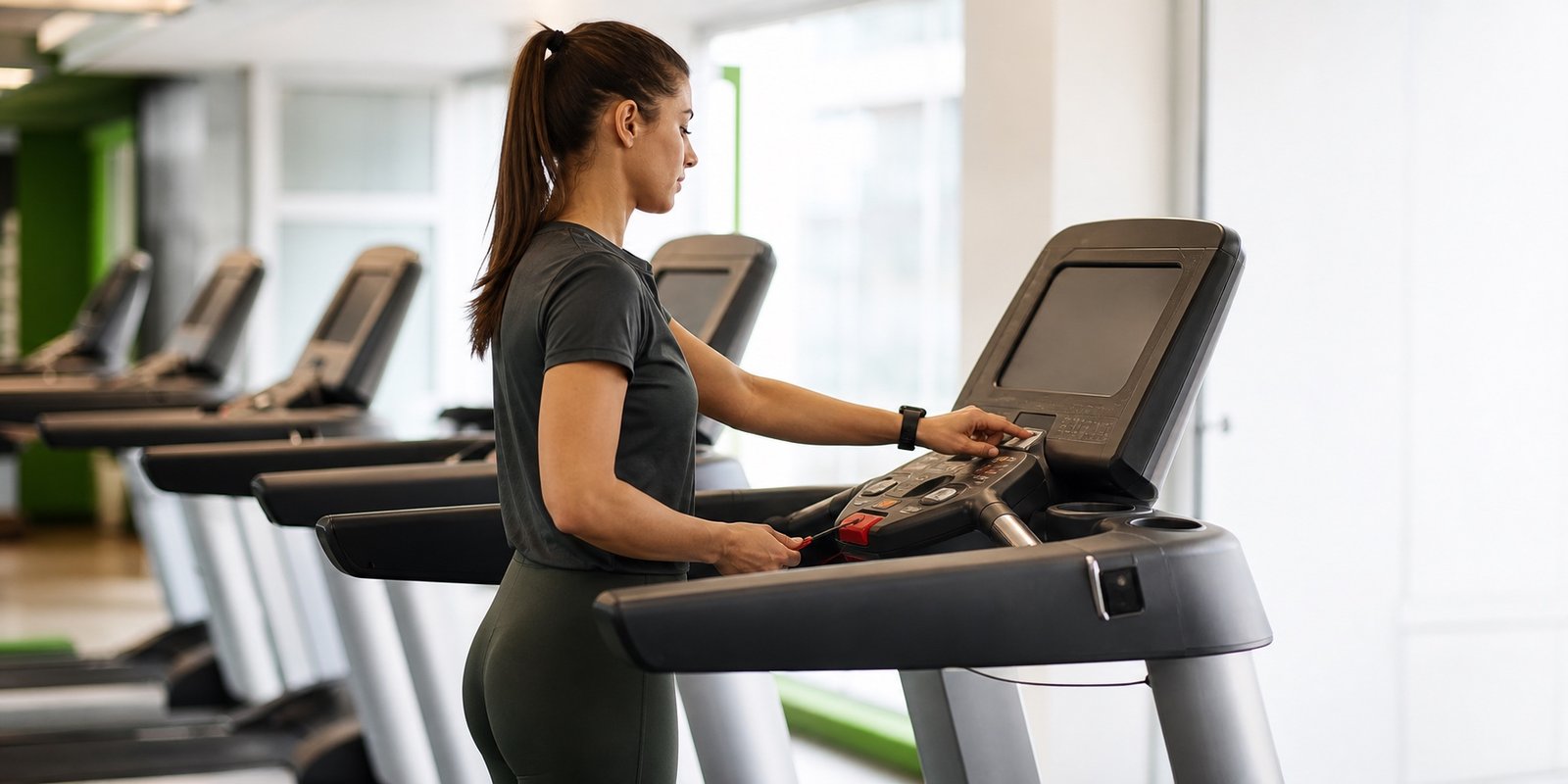 Cardio na esteira para secar a barriga com ajuste seguro de velocidade e inclinação.