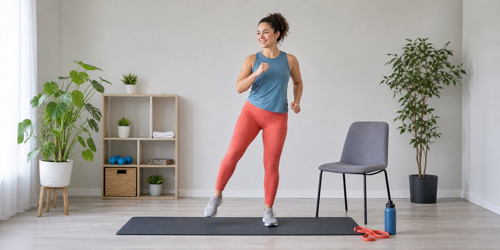 Exercício sem salto para iniciantes e joelhos sensíveis em treino curto.