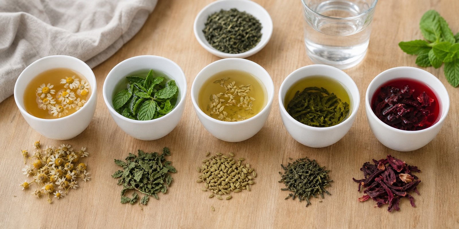 Chás permitidos no jejum servidos sem açúcar, com água, camomila, hortelã, chá verde e hibisco.