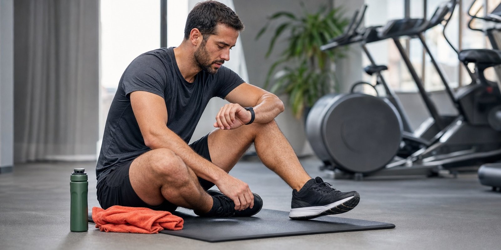 Pessoa controlando respiração e esforço depois de intervalo de cardio intenso.