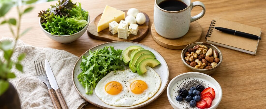 Matriz da dieta low carb no café da manhã e treino