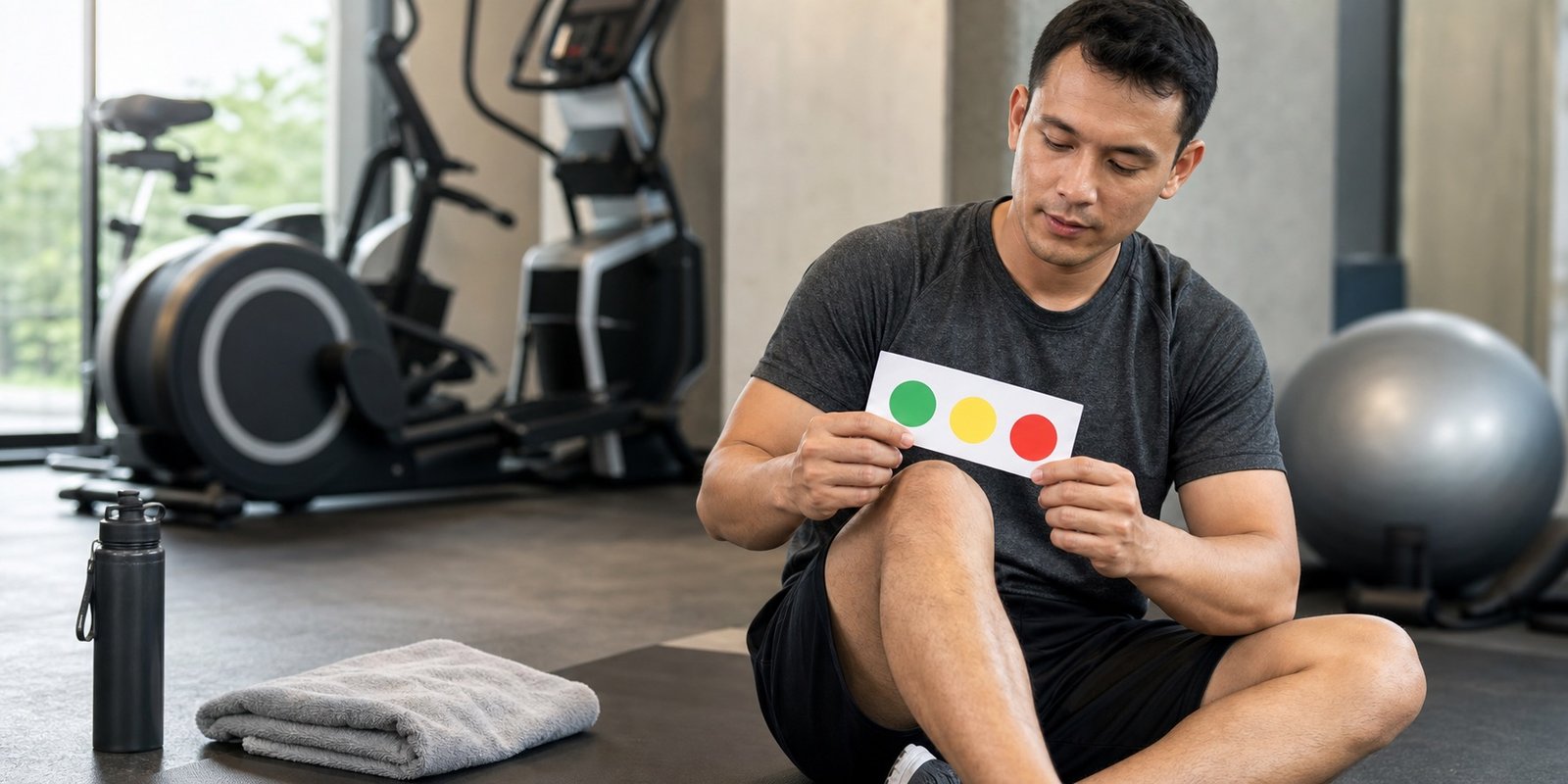 Cartão com cores para monitorar desconforto no joelho durante cardio leve.