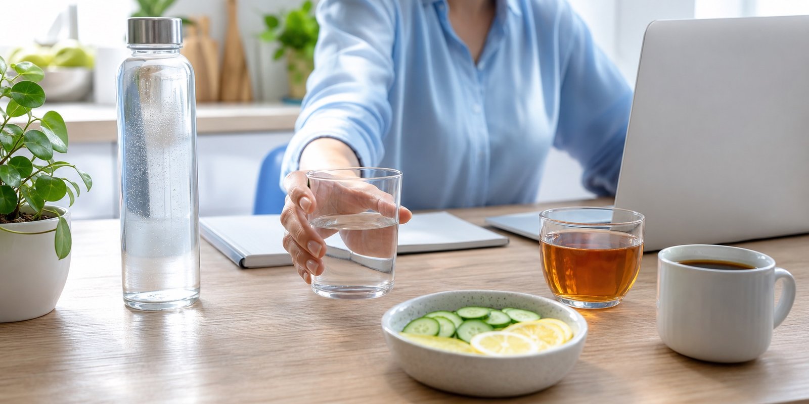 Água, chá e café sem açúcar para ajudar na hidratação durante o jejum intermitente.