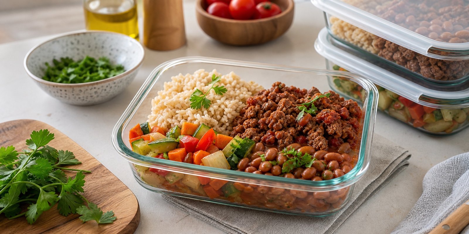 Marmita Fitness com Arroz Integral e Carne Moída