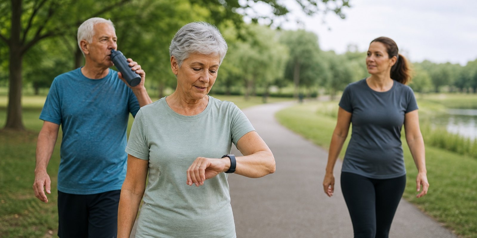 Idoso ajustando esforço durante caminhada leve como método de cardio para idosos.