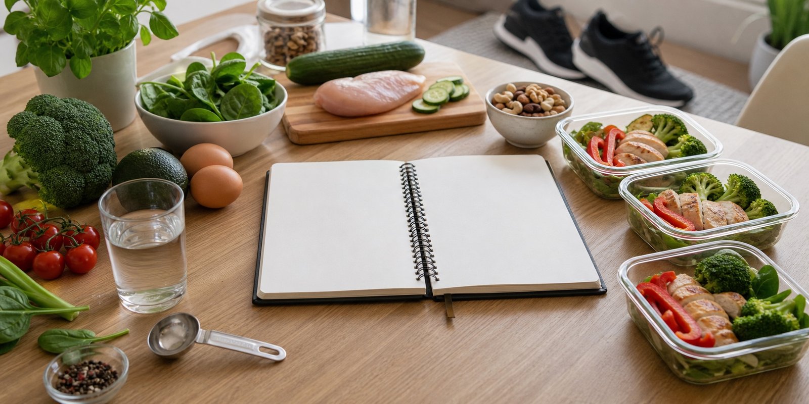 Planejamento realista para dieta low carb com marmitas, ingredientes e rotina organizada.
