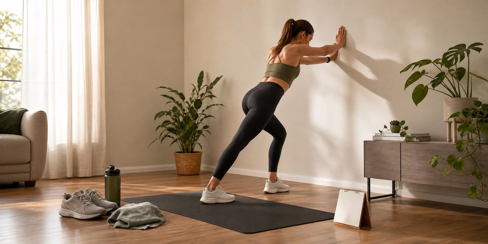 Alongamento após treino de cardio para recuperação e progressão semanal segura.