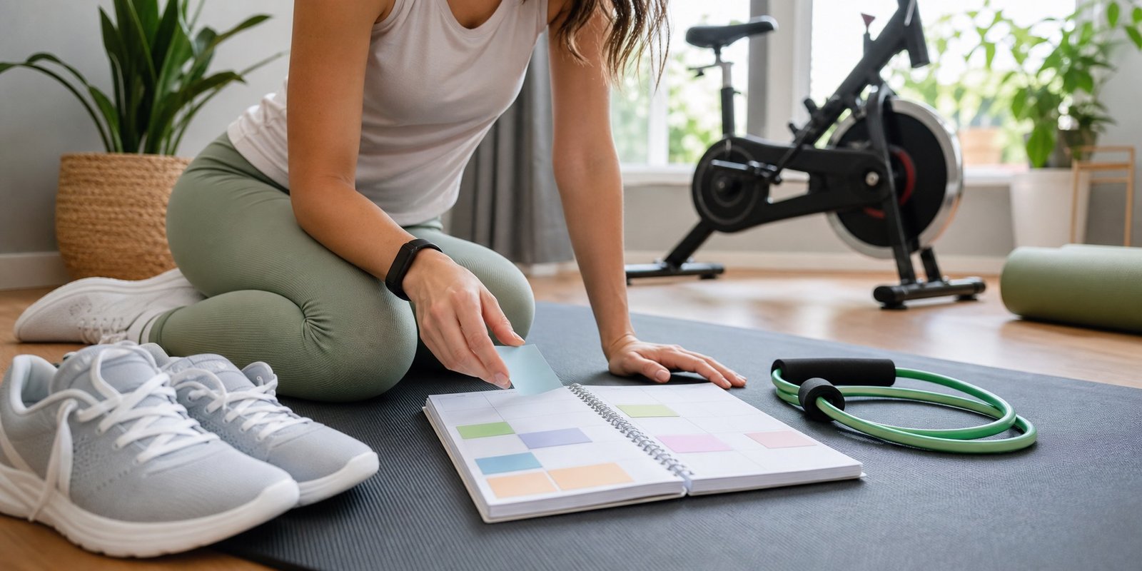 Planner de treino semanal com bicicleta e caminhada para progressão segura.