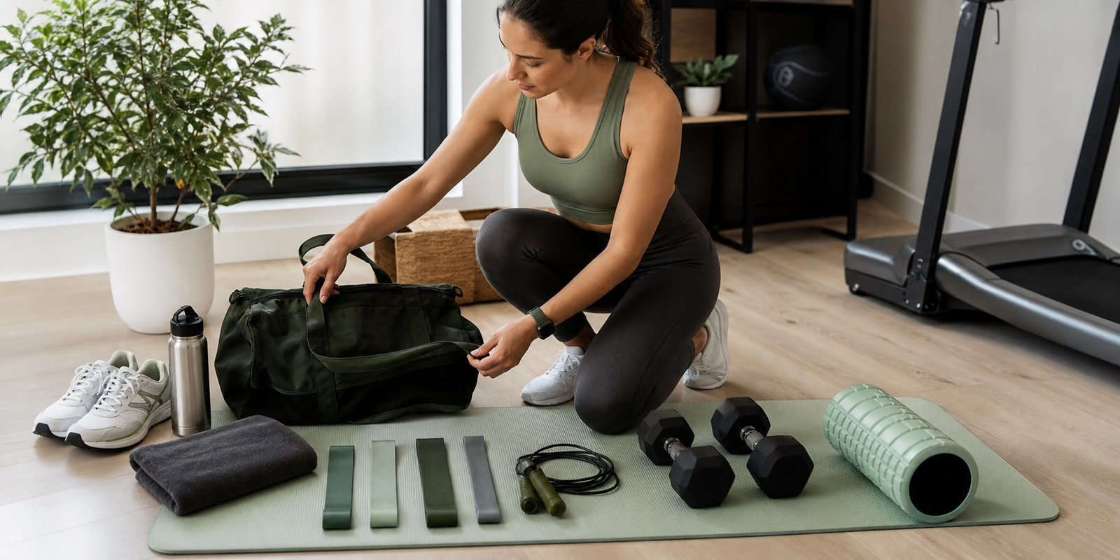 Organização semanal de treino com equipamentos de cardio e musculação