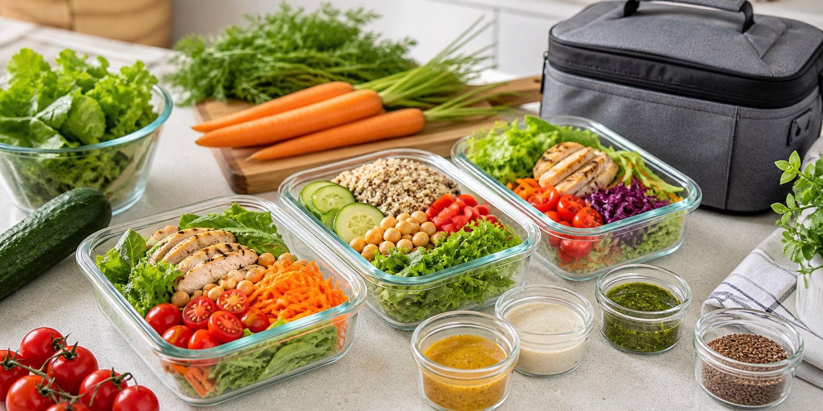 Método seco-molho das saladas para marmita fitness