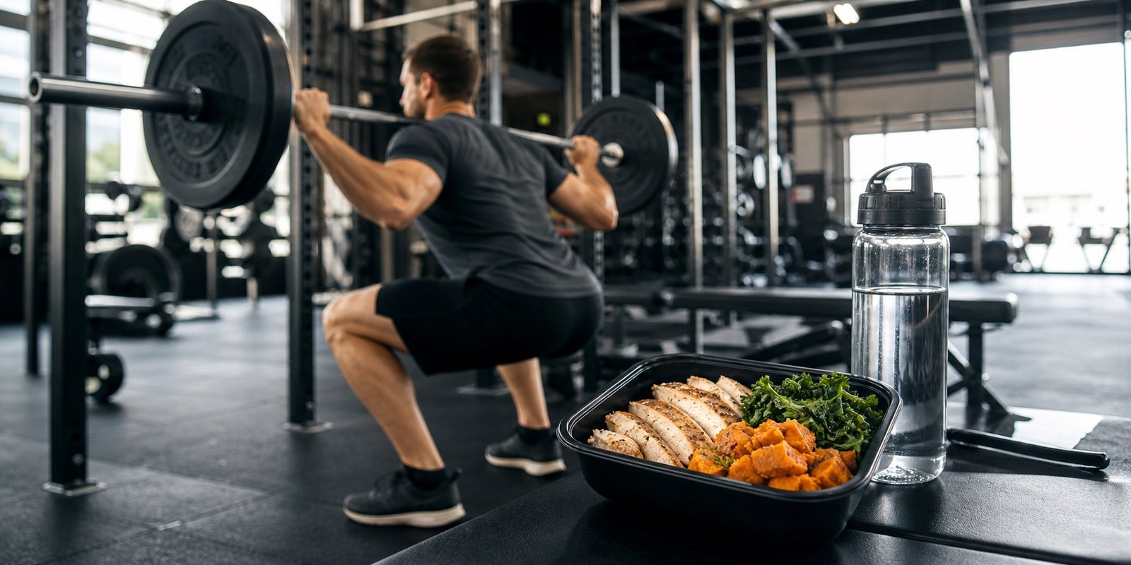 Treino de força com refeição pós-treino para discutir carboidratos em uma rotina keto cíclica.