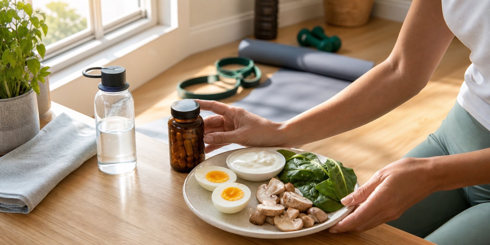 Suplementação de vitamina D com refeição, treino leve e cápsula sem marca para avaliar dose e rotina.